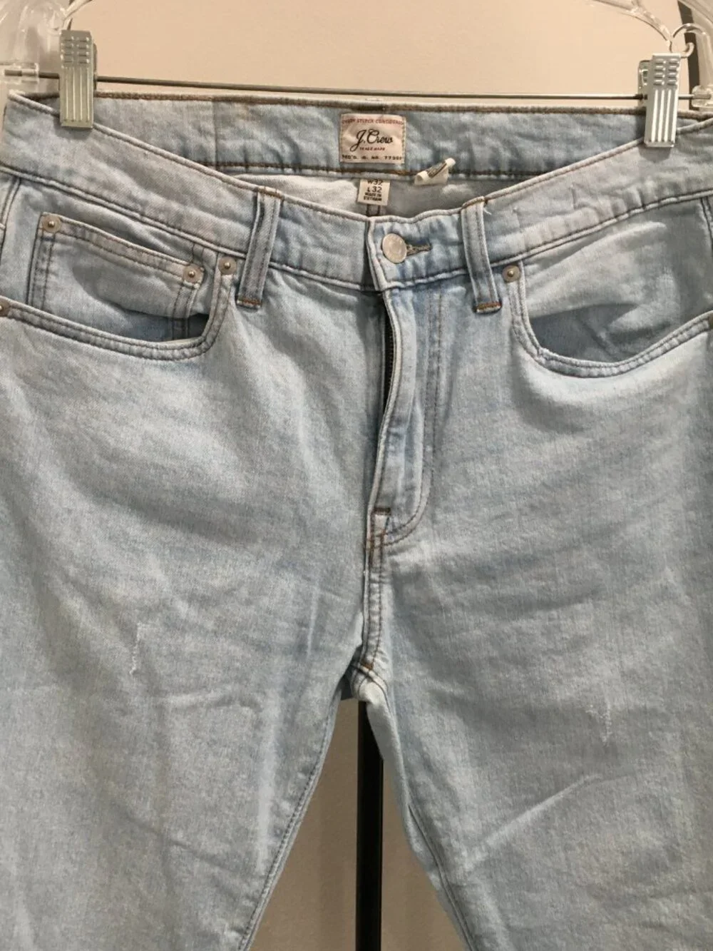 J CREW 484 Slim Light Wash Distressed 5 Pocket Logo Hardware Jeans